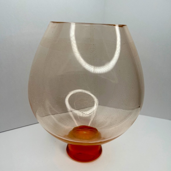 La Murrina Pink & Gold Flecks Glass Vase Brandy Snifter Murano Factory Italy 10” - Picture 2 of 11